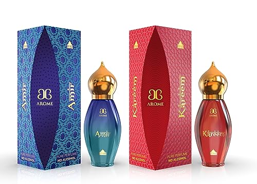 Arochem Taj Edition Attar Combo Pack of AMIR and KAREEM (9ml Each) | Pure Attar Perfume | No Alcohol Unisex Perfume Roll-On For Men And Women