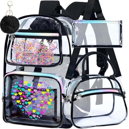 Image of AGSDON Clear Backpack, Heavy Duty Transparent Bookbag, See Through PVC Backpacks for Women Men