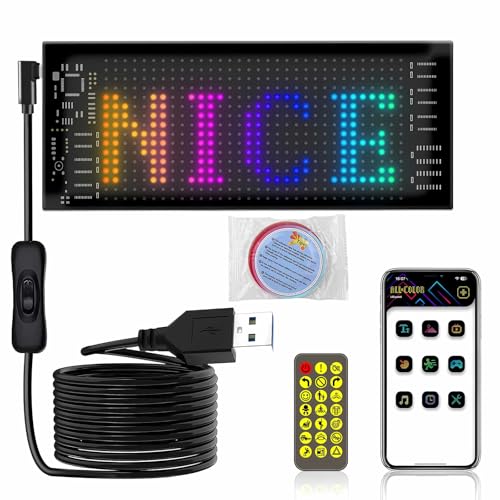 Buithafu LED-meddelandetavla, RGB flexibel meddelanderullning LED-skylt Bluetooth App kontroll personlig skylt för bil, lastbil, butik, bar, hotell, reklam, 17,3 x 7 cm