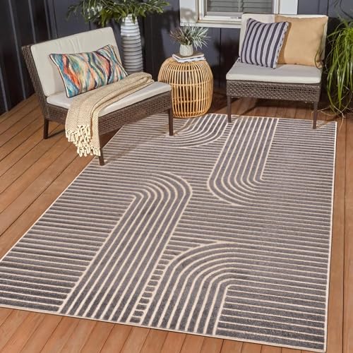 Mazovia Outdoor Teppich - Innen und Außenbereich Teppich - Kurzflor 3D-Effekt Skandi Bogen...