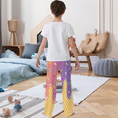 Boy's Pants Pink Purple Ice Cream Jogger Pants Elastic Waist Long Bottoms Trousers with Pockets 6-14 Years3