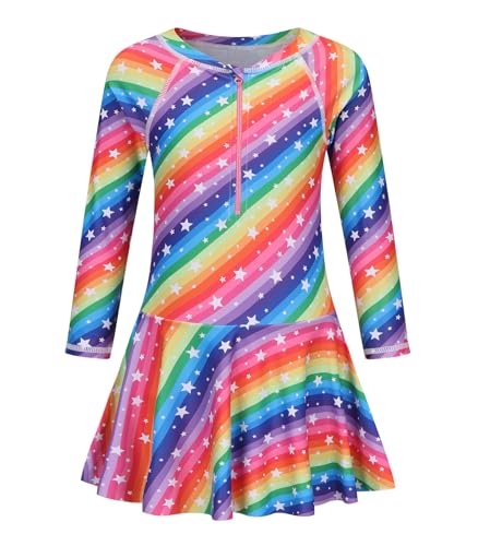 Image of Girls One Piece Swimsuits Long Sleeeve Swim Dress for Kids Girls Bathing Suits Summer Swimwear 3-16 Years