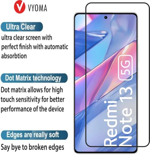 Image of VYOMA Military-Grade Gorilla Tempered Glass for Redmi Note 13 5G / Poco X6 Neo (Black) Edge to Edge Screen Protectors, High Clarity, 9H Hardness, Scratch Resistant, Military-Grade, Shatterproof, Screen Guard with Easy Installation Kit