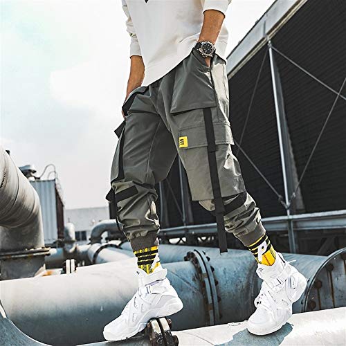 XIOSOIAHOU Hombre Los hombres de Hip Hop de la correa de carga Pantalones hombre del remiendo El traje de Streetwear Joggers pantalones de los hombres pantalones de harén diseñador Pantalones