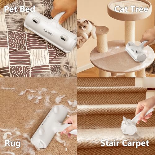 Image of ACE2ACE Pet Hair Remover Roller, Reusable Animal Hair Removal Brush for Dogs and Cats, Self Clean Pet Fur from Carpet, Furniture, Rugs, Laundry, Clothes and Bedding, Sofa, White+Blue
