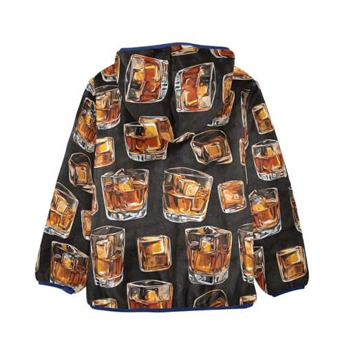 Whisky Glass Black Girls Fleece Jacket Girls Fall Jacket Boys Coats Zip Up Hoodie Children Sherpa Warm Outerwear 2-10T2