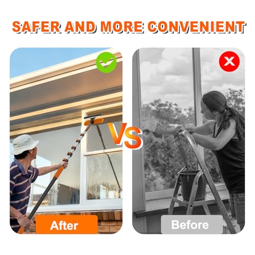 Image of SISUPASSIE 30FT Reach 2-in-1 Window Squeegee, Professional Window Washing Kit with 5-24FT Extension Pole for Home, Indoor Outdoor Squeegee with Rotatable Head for High Windows
