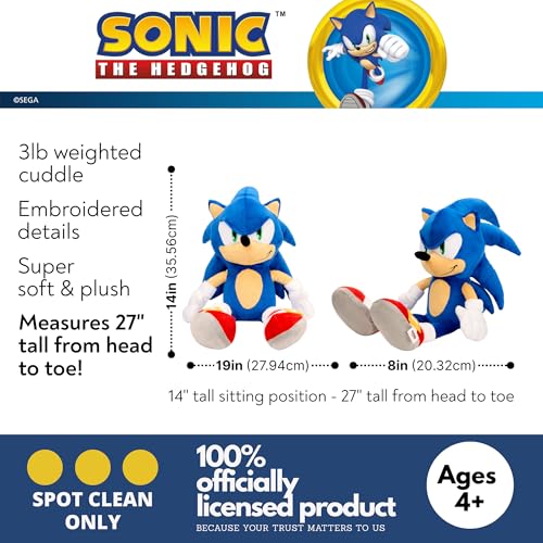 Image of Sonic The Hedgehog Weighted Cuddle Pillow - 3lb Soft Plush & Cozy Pilow for Comfort, 27 inch Tall (Officially Licensed Product) By Franco Calm
