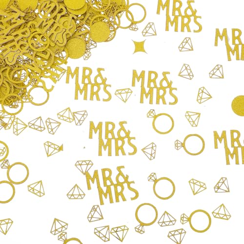 220Pcs Gold Wedding Table Confetti, Mr and Mrs Diamond Ring Circle Dots Glitter Confetti Scatter Decorations for Marriage Ceremony Bridal Shower Engagement Party Bachelorette Party Hen Parties