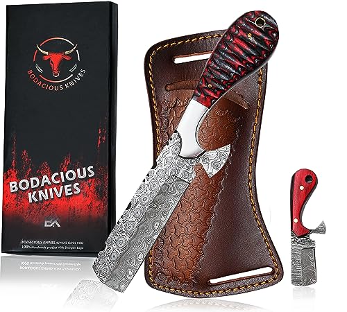 Bodacious Knives 8' Handmade Damascus Bull Cutter Knife with Leather Sheath - Western Cowboy knife for Hunting, Skinning, Camping, and outdoor activities