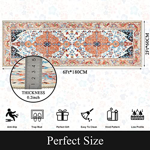 U'artlines Boho Hallway Runner Rug 2' X 6' Vintage Farmhouse Laundry Rug Runner Accent Area Rug Carpet Non Slip Washable Kitchen Floor Mat Entryway Runner Mat Throw Rug For Living Room(Orange) #TOP2