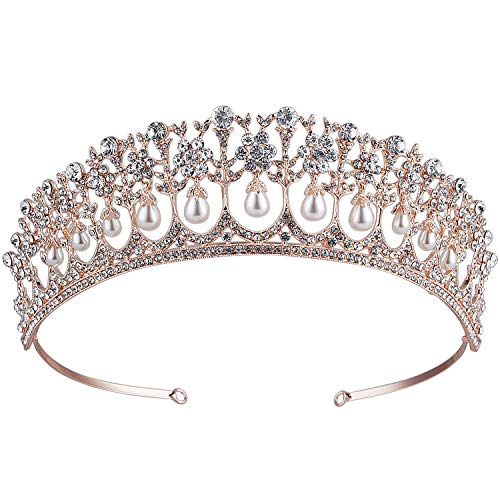 CROWN GUIDE Crystal Rhinestone Queen Bride Tiara Crown for Women Girls Headdress Vintage Bridal Birthday Prom Wedding Tiaras and Crowns Hair Jewelry Accessories Rose Gold