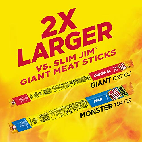 Slim Jim Monster Smoked Meat Sticks, Mild Flavor, High Protein, 1.94 oz. (18 Count)