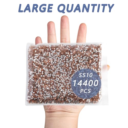 Image of Beadsland Flat Back Crystal Rhinestones Bulk, Light Peach, SS10, 14400pcs | Flatback Glass Gems for Nails Crafts Clothes DIY Decoration, Glue Fix, 2.7-2.9mm.Champagne