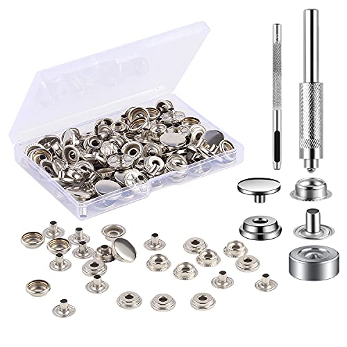 MSDADA 18 Sets(72pcs) Snap Fastener Kit, Press Studs Clothing Snaps Button with 3 Pieces Snap Fastener Tools for Bags, Fabric, Leather Craft(15mm)