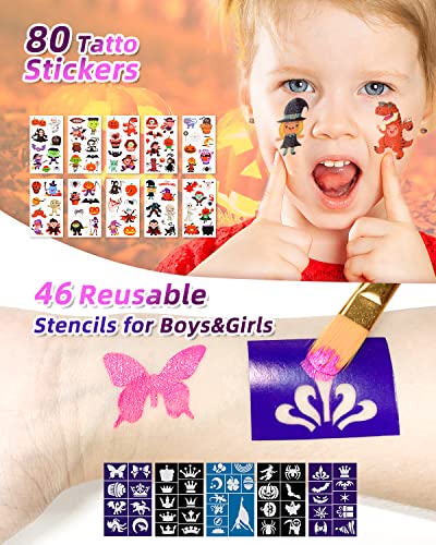 Fantastory Face Paint Kit 158Pcs, 20 Colors, Halloween Ultimate Face Painting Kit With Glitters, Stencils, Hair Chalks, Tatto Stickers, Foam Applicator, Brushes, Sponges, Guide, Professional Halloween Body Facepaints Water Based Artist Makeup Painting Kit For Kids And Adult #TOP4
