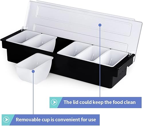 Miniatura 4 de MOLIGOU Recipiente para servir condimentos refrigerado por hielo, bandeja para adornar 4 compartimentos con tapa, organizador de condimentos de