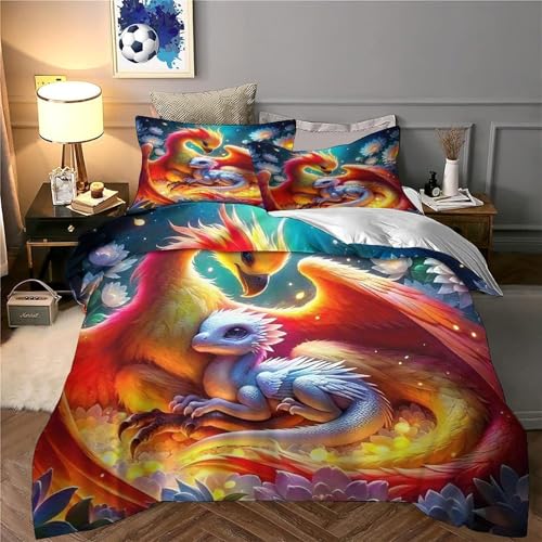 Parure de lit dragon housse de couette 200x200 zippée facile à nettoyer - 5