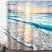 ALFALFA Home Bathroom Decorative Polyester Fabric Printed Sea Beach Theme Shower Curtain with Hooks, Waterproof, Mildew Resistant 72" W x 72" H (180CM x 180CM) - Sea Sunrise