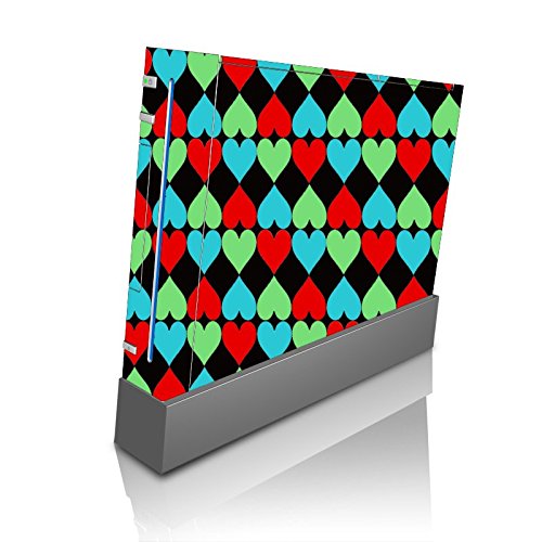 Retro Colored Hearts Vinyl Decal Sticker Skin by ElitePrinting for Wii Console