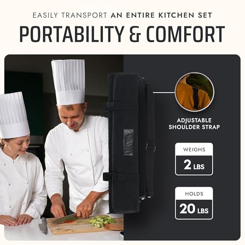 Asaya Waxed Canvas Chef Knife Roll Bag with 10 Slots and a Zipper Pocket - Professional Chef Knife Bag & Storage Case, with Shoulder Strap - Knives Not Included (Black) by Asaya - Used condition - Image 5