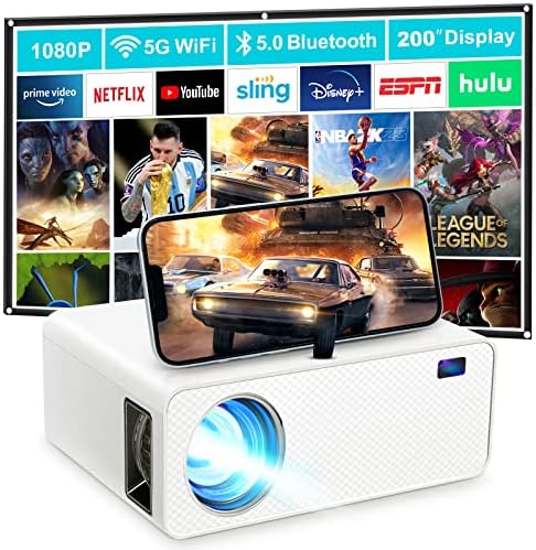 Projector With Wifi and Bluetooth, Wielio Native 1080P HD 9500 Lumens Portable Indoor Outdoor 4K Supported Multimedia Home Theater Video Projector Compatible for Iphone Android Phone HDMI USB TV Stick
