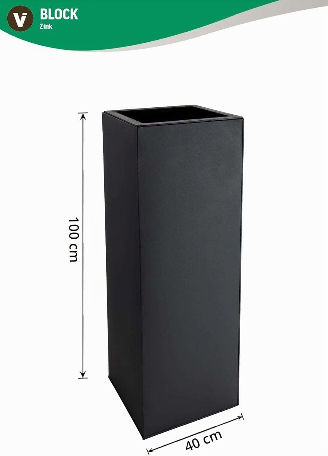 VIVANNO Pflanzkübel Zink Metall Anthrazit Block 100 Blumenkübel Eckig | Frostsicherer Übertopf für Außen und Innen, inklusive Bewässerungssystem, 100x40x40 cm Säule aus Stahlblech