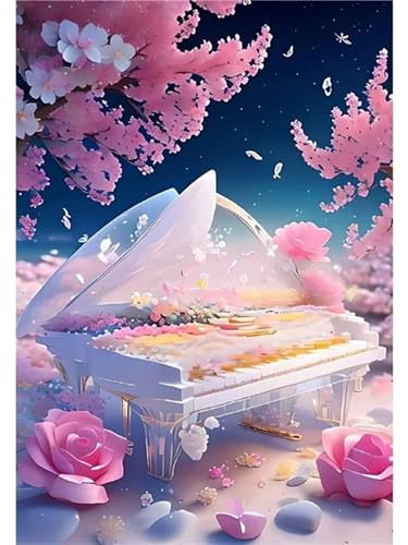 Peinture diamant 5D piano rose broderie strass QiHon 80x100cm