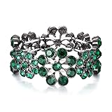 EVER FAITH Blumen Stretch Armband für Damen Mädchen Hochzeit Party Grün Strass-Kristall Blumen-Cluster elastisches Armband