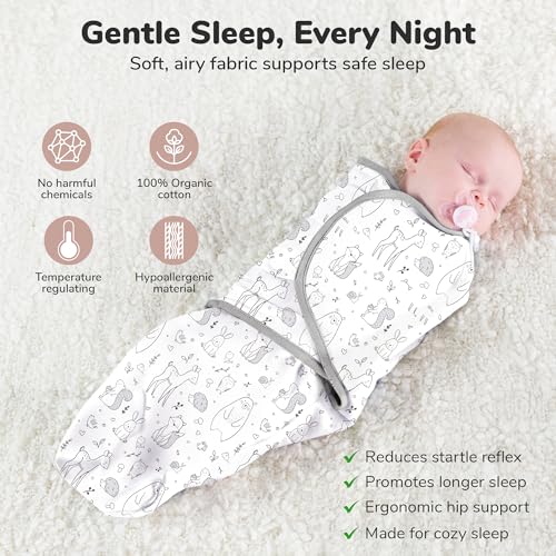 Image of Mama Cheetah Baby Swaddle Sack 3-6 Month, Organic Cotton Swaddling Sleep Sack, Swaddles for Boy Girl, Grey, 3-Pack