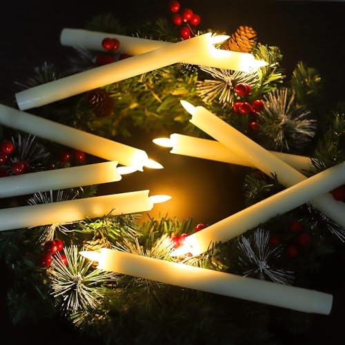 Image of Flameless Taper Candles with Timer, 6 Pack Ivory Battery Operated LED Flickering 3D Flame Real Wax Candle, Christmas Thanksgiving Fireplace Home Decorations(0.78x9.6Inch)