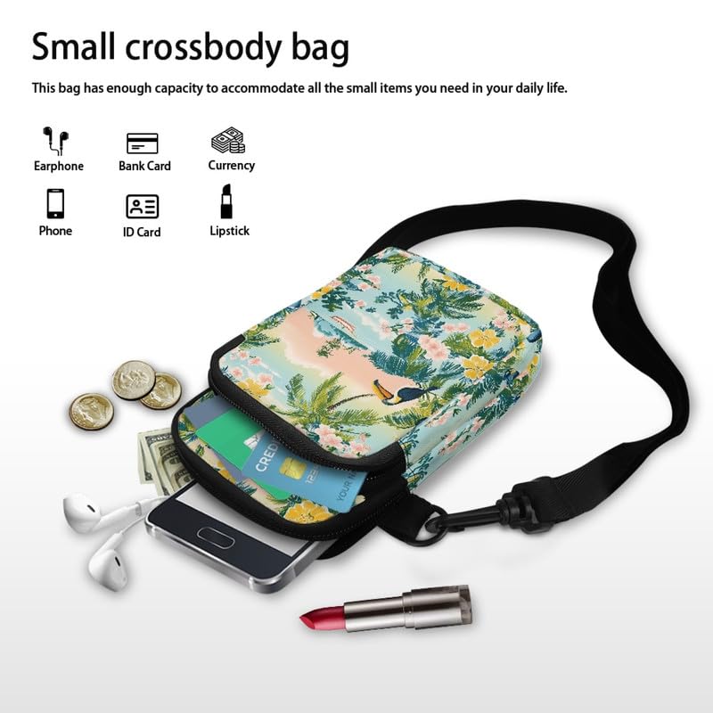 Image of Hawaiian Tribal Small Crossbody Bags for Women Cell Phone Bag Purse, Sea Turtle Zipper Sling Purses Shoulder Bag