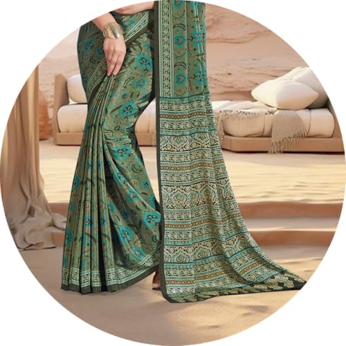 Image of Jaanvi fashion Women's Crepe Silk Saree with Unstitched Blouse Piece | Soft Lightweight Traditional Ethnic Wear Saree for Party, Wedding, Festival