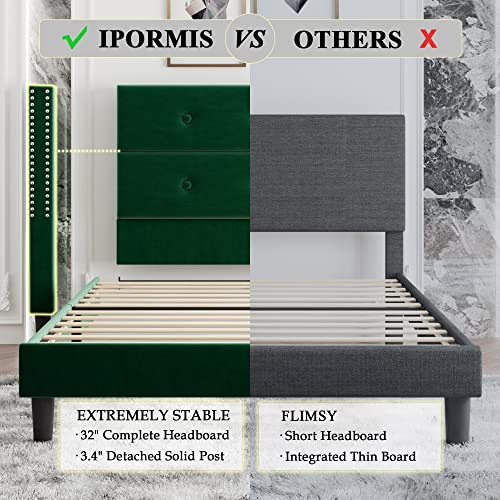 Ipormis Queen Size Platform Bed Frame, Velvet Upholstered Bed Frame With Button Tufted & Nailhead Headboard, Wooden Slats Support, No Box Spring Needed, Noise-Free, Green #TOP5