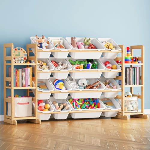 Image of SpaceAid Toy Storage Organizer with 6 Shelves and 16 Bins, Toy Organizers Storage Bookshelf, Kids Bin Shelf Toys Box Bookcase for Bedroom Playroom Organization Room Decor, White