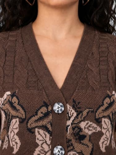 Image of Kalt Women Sweater for Winter Woolen Acrylic Full Sleeves V Neck Floral Design Cardigan Sweater for Women