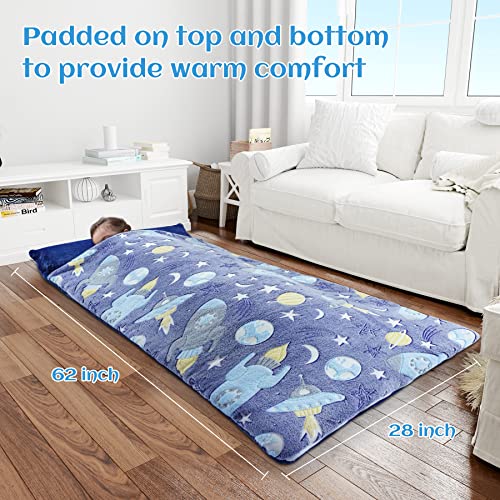 Large Sleeping Bag For Kids Glow In The Dark Slumber Bag For Girls And Boys Toddler Nap Mats 62" X 28", Plush Sleeping Bags, Perfect For Sleepover, Daycare, Preschool Kindergarten Space Exploration #TOP3