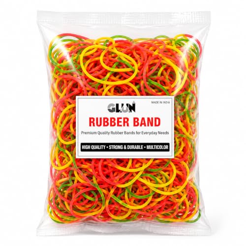 Image of GLUN 4 Inch Multicolour Rubber Band 300 Gram Pack, Fluorescent Multicolour, Strong & Stretchable for Home, Office & Kitchen Use