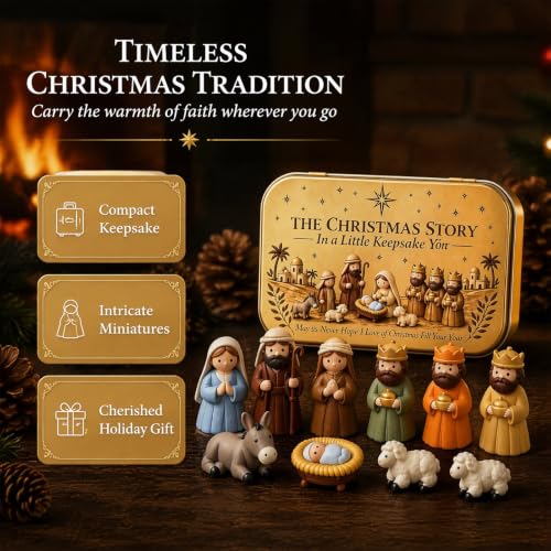 Mini Christmas Nativity Set in a Tin Box, Little People Nativity Scene - image 6