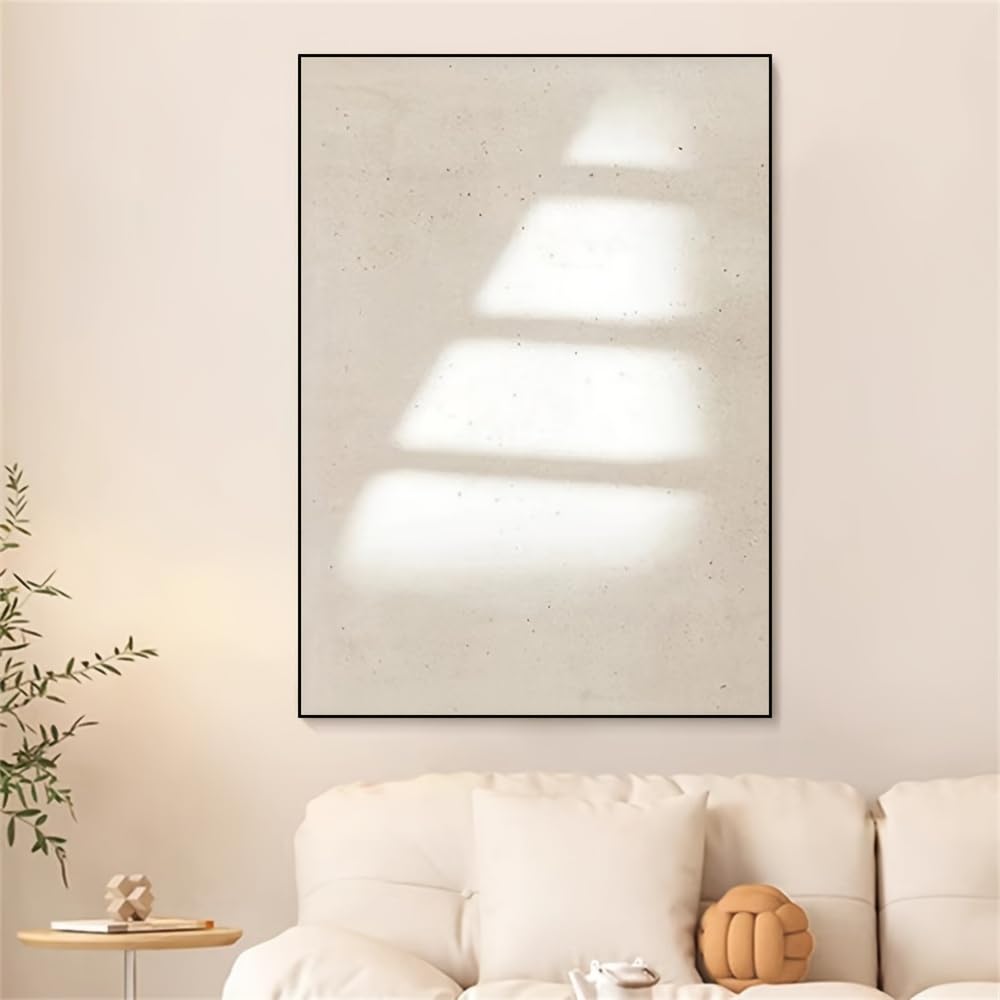 UUDEZO Nowoczesny, abstrakcyjny obraz na płótnie w kolorze białym i kremowym z ramą, luksusowa dekoracja do salonu i sypialni (50 x 75 cm)