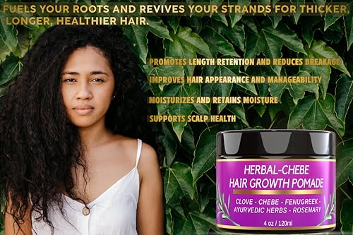 Image of MAKOF BEAUTY Chebe Hair Growth Grease - Herbal Pomade with Clove, Fenugreek, Rosemary, Moringa & Ayurvedics Herbs for Hair Loss, Edges & Thinning Hair 4oz
