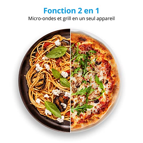 MEDION Micro-onde 2en1 avec gril combiné (20L, 800W, 1000 W gril, 8 programmes automatiques, 5 niveaux de puissance, mode décongeler, facile à utiliser et nettoyage, MD14482) noir/argent – Image 6