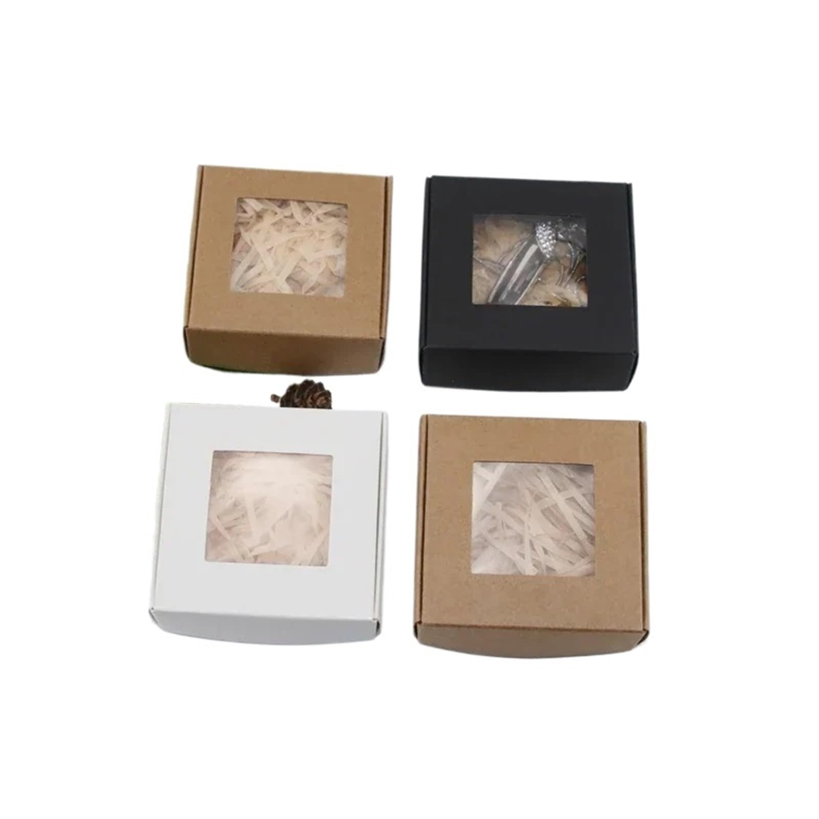 Scatoline Portaconfetti 50/100Pcs Kraft Paper Candy Box Transparent Window Soap Case Wedding Christmas Chocolate Packaging Boxes(Black,7X7X3CM_100PCS)