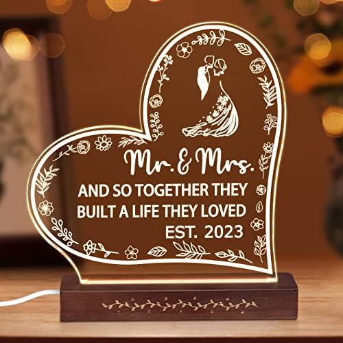 Just Married Gifts, Dimmable Night Light, Wedding Gifts for Newlyweds, Mr and Mrs Gifts for Couples, Bridal Shower Gift for Bride, Engagement Gifts for Couples Newly Engaged Unique