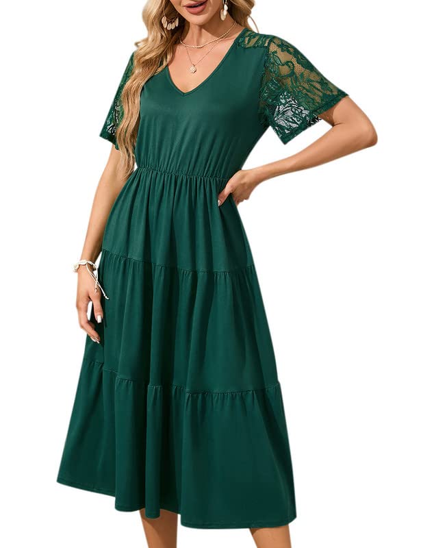 Clearlove Damen Sommerkleid Kurzarm V-Ausschnitt Elegant Damen Sommer Kleid...