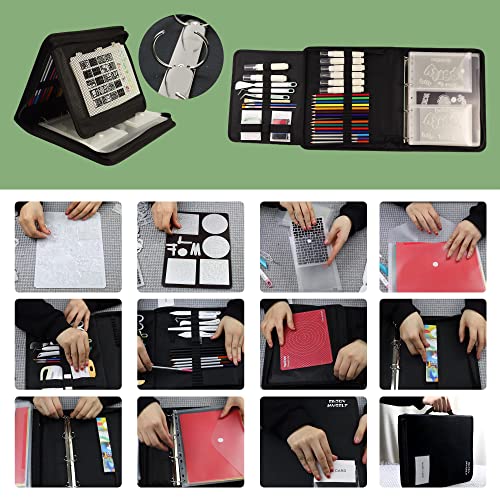 Enjoy Myself Stamp And Die Cut Storage Binder Embossing Folder And Stencil Organizer With Magnetic Sheets And Storage Pocket For Craft Scarpbooking Supplies And Stationery, 2 H × 12.5 W × 10 D (Black) #TOP5