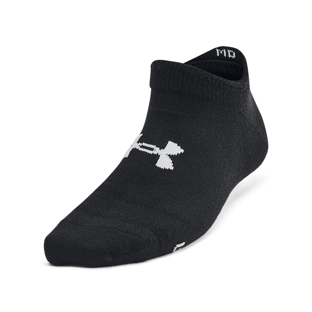 Under Armour Unisex-Child Youth Essential No Show Socks 6 Pack, (004) Black/Black/Halo Gray, Medium