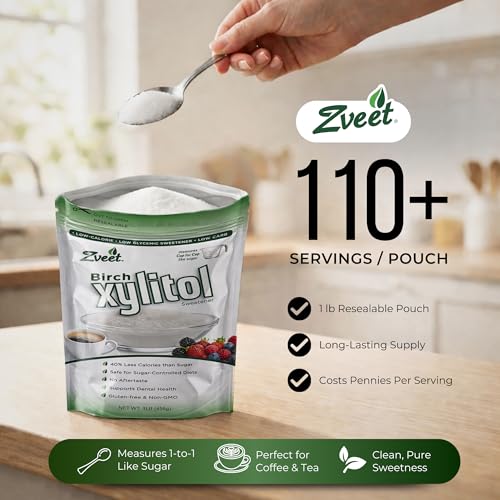 Image of Zveet Birch Xylitol Sweetener | Keto Friendly, Non GMO Low Carb & Calorie Natural Sweetener Sugar Substitute | Kosher & Made in the USA | 1 Pound