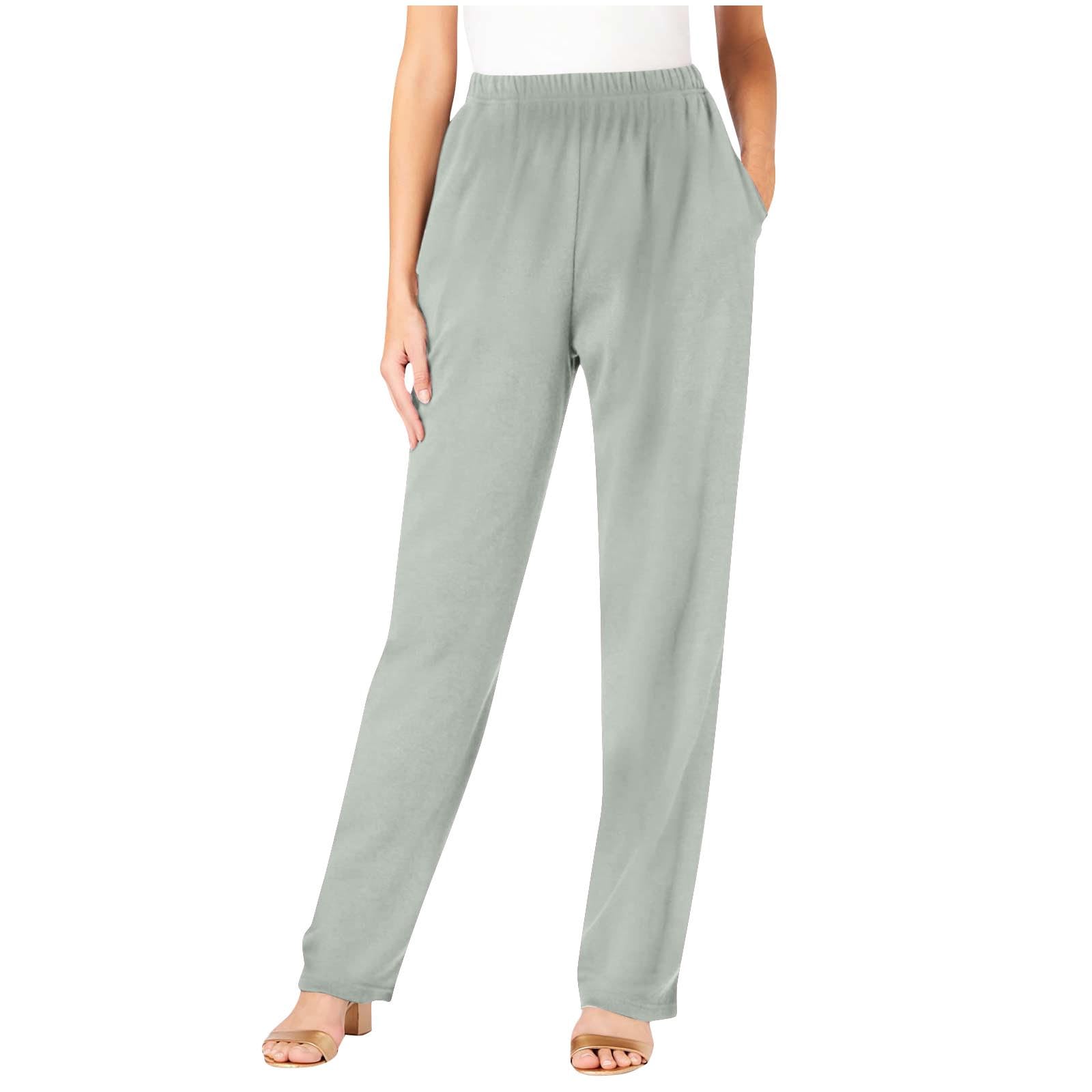 Women Plus Size Dress Pants Business Casual Elastic Waist Work Trouser with Pocket Relaxed Fit Pull On Office