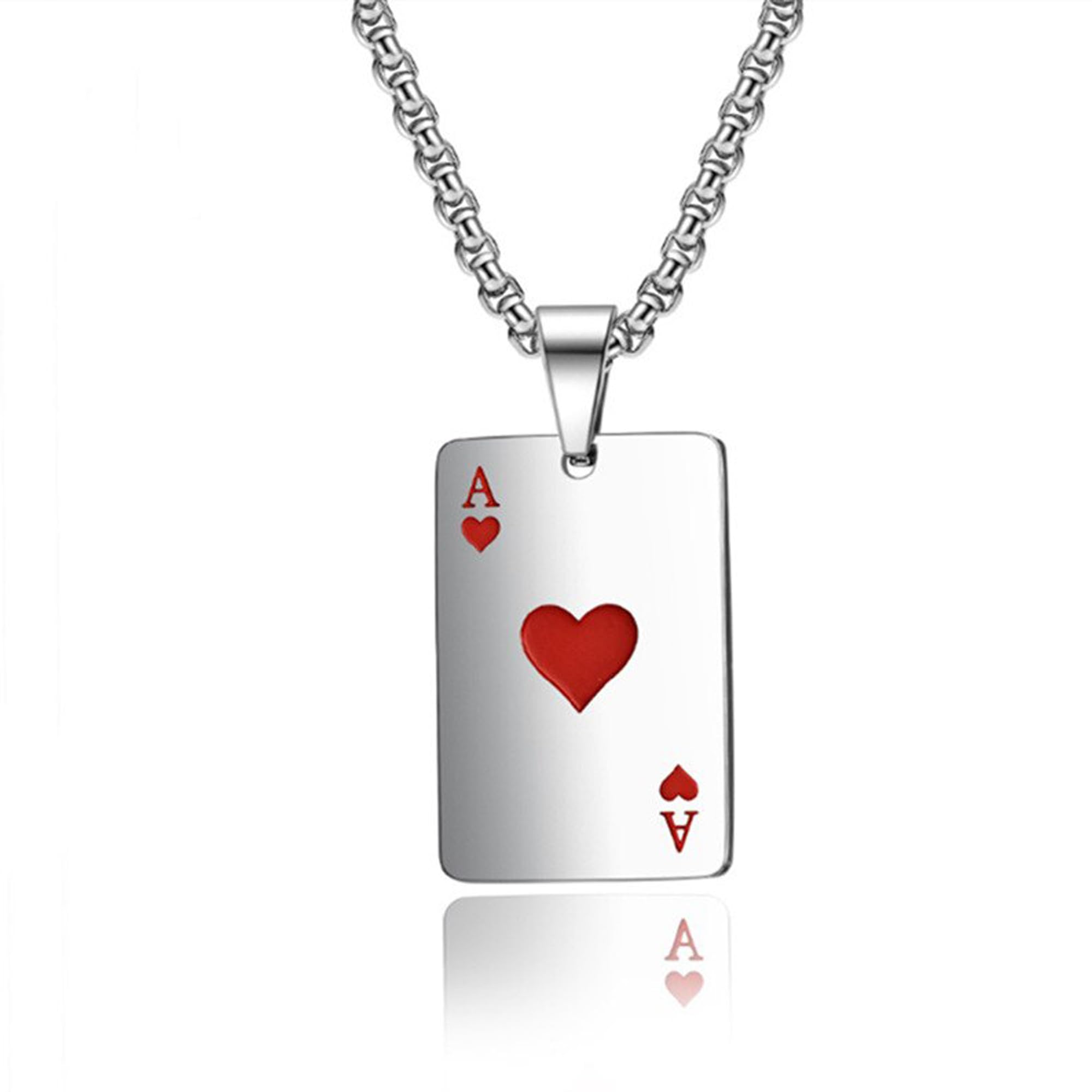 Thrillz Stylish Chain Pendant For Men Stainless Steel Poker Lucky Ace of Spades Silver Pendant Necklace For Men Women Long Chain Unisex Chain Pendant Jewellery
